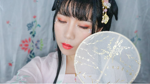 【秋豆沙】汉服妆容六,粉色系古风樱花写真甜美少女妆